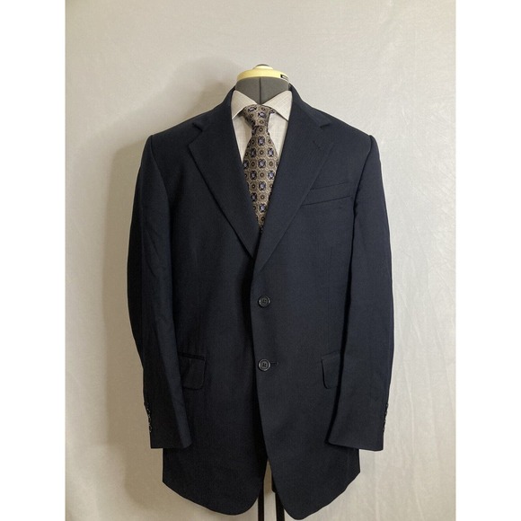 Mens Suit Jacket Blazer Sport Coat 40R 44" Navy Blue 2 Button Wool Stafford Mint - Picture 2 of 15